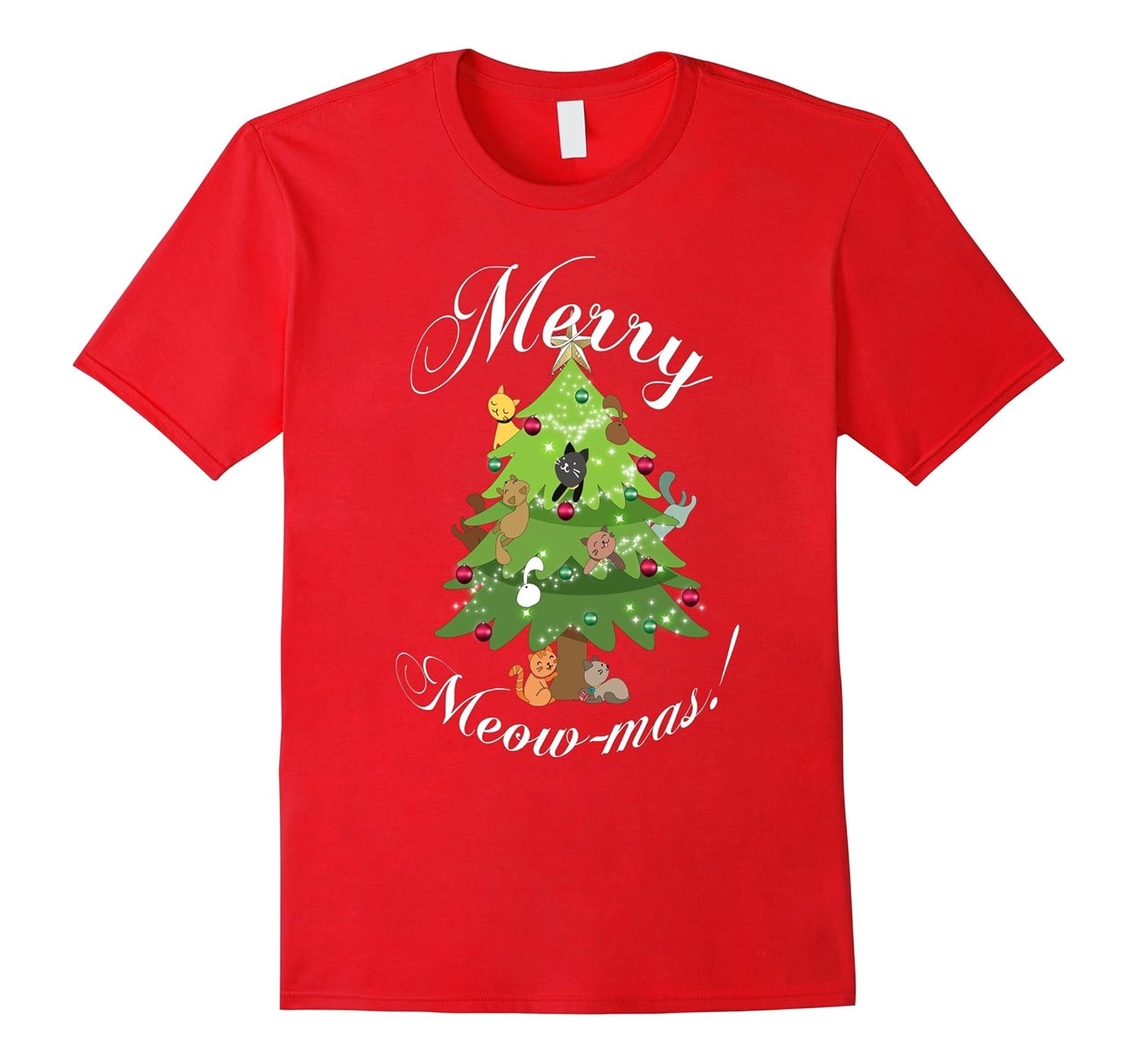 Merry Meow-Mas Cat Christmas Tree T-Shirt-Rose