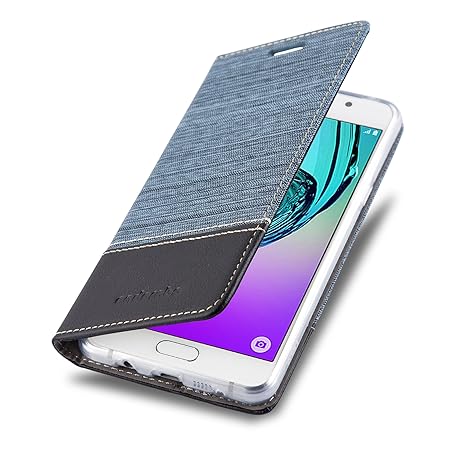 Cadorabo Hülle für Samsung Galaxy A3 2016 (6) - Hülle in DUNKEL BLAU SCHWARZ – Handyhülle mit Standfunktion und Kartenfach im
