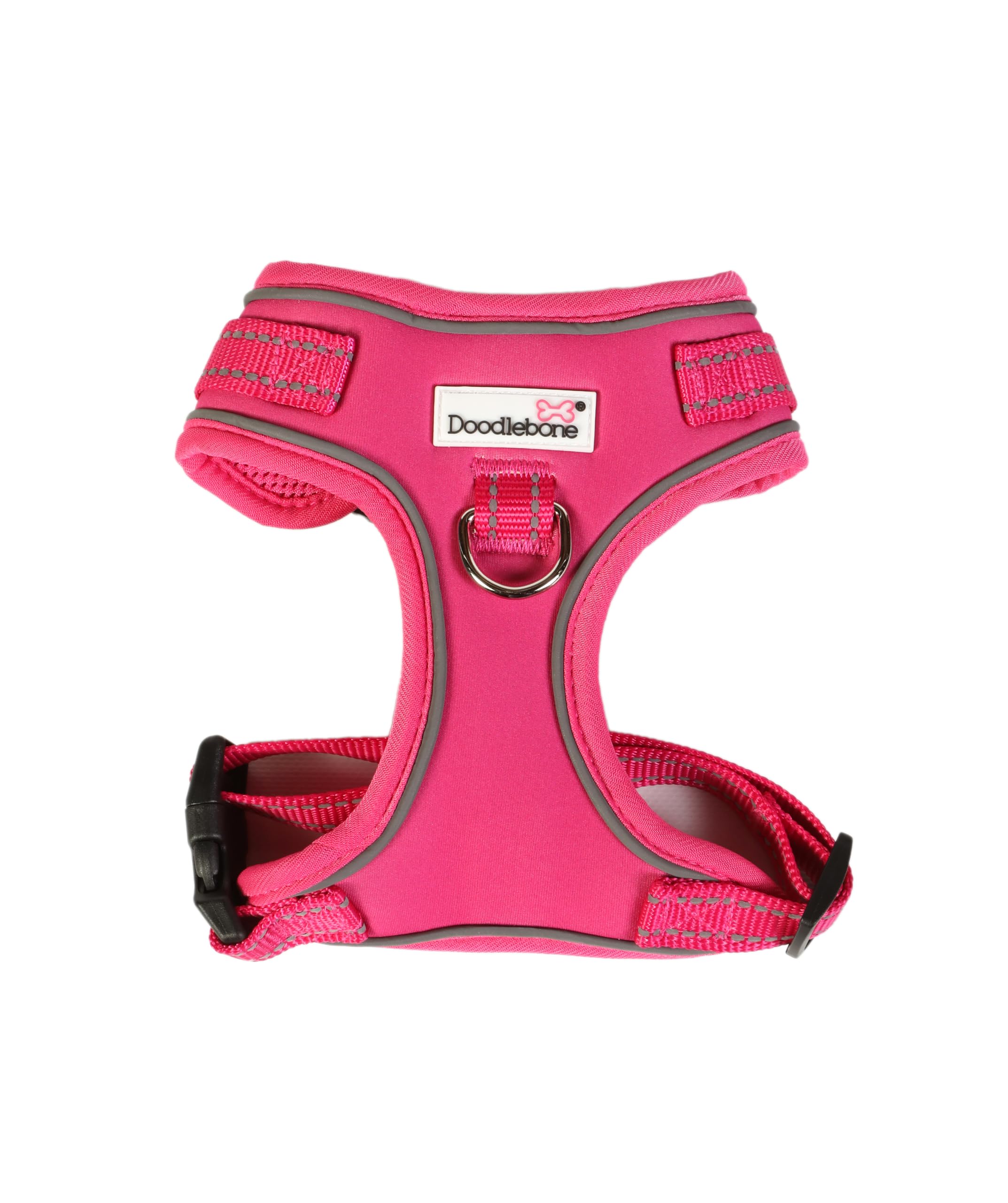 Doodlebone - Adjustable Airmesh Harness - Over Head Dog Harness with Adjustable Neck and Chest, Dual D Rings, Breathable Mesh and Reflective Trim for Everyday Walkies - Size 6-9 - Fuchsia