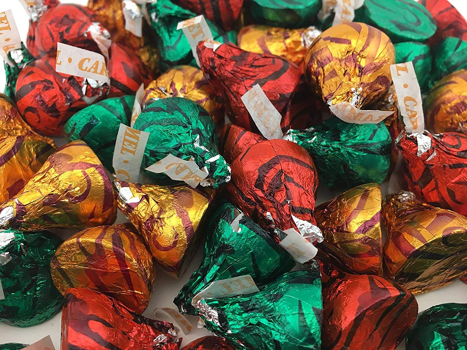 hersheys Hersheys Kisses Carmel Filled Chocolate, Gold, Red and Green