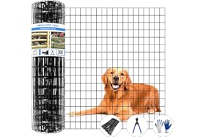 GILPWA Welded Wire Fence, 50ft(L) x 48inch(H) Garden Fence for Dog, 2 Inch x 3 Inch 16GA Fencing for Chicken, PVC Coated Anti-Rust Roll Metal Wire Mesh Fence for Yard Vegetable, Black