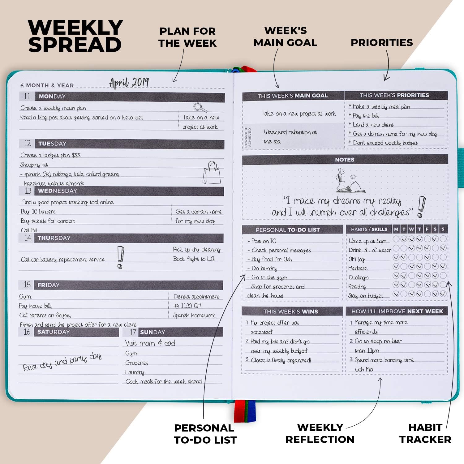 Clever Fox Planner - Undated Weekly & Monthly Organizer Journal for Productivity Time Management & Goals - A5 (Turquoise) - Image 4