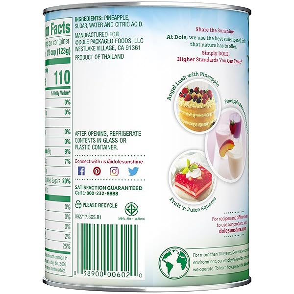 DOLE CRUSHED PINEAPPLE IN HEAVY SYRUP 20 OZ. CAN