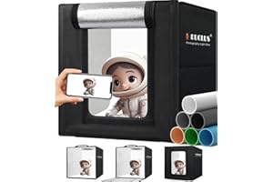 DUCLUS Light Box Photography, Portable Photo Studio Booth Box, 10" x 10" Professional Mini Shooting Tents with 104 LED Lights Dimmable, 6 Backdrops for Small Product: Jewelry, Miniature Models etc.