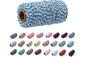 EQARP 1 Roll 2mm 109 Yard Colourful Cotton Cord Bakers Twine DIY Crafts Gift Wrapping Christmas Wedding Home Decor String Rope (#03 Blue+White)