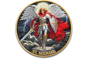 VITOLEO Saint Michael The Archangel Inspirational Piece with Prayer - for Spiritual Strength & Protection,Christian Challenge Coin,Gift for Catholic Men - Clear Case Included (Single Coin)