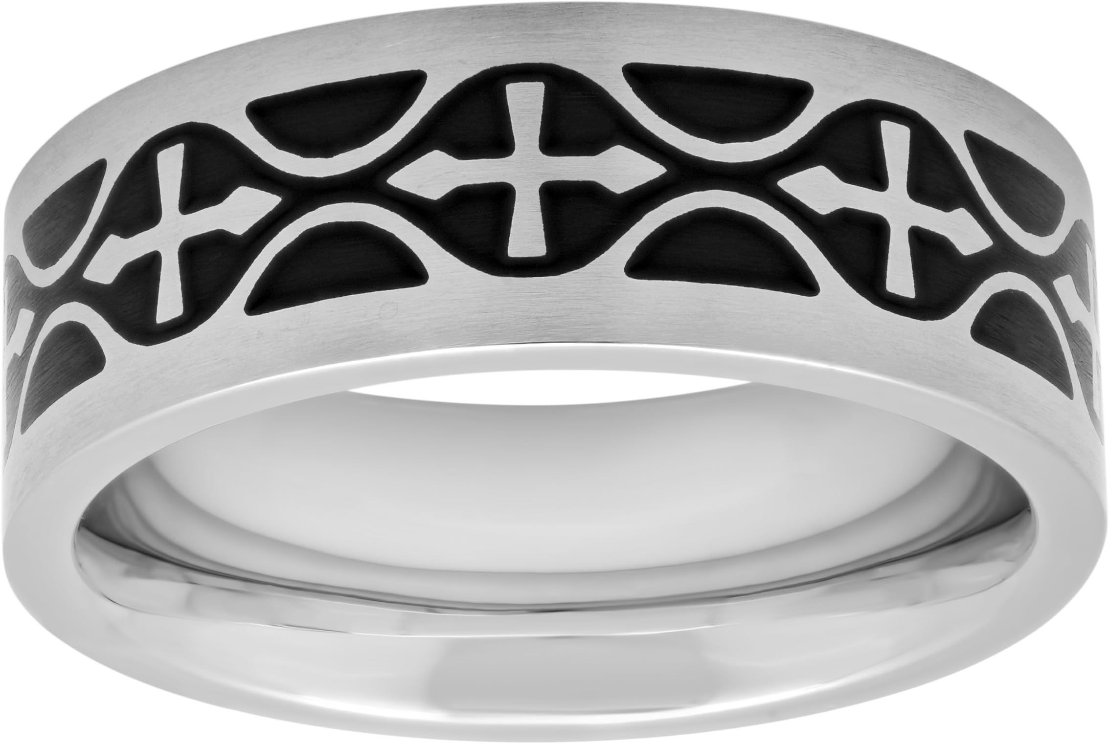 Men’s Stainless Steel 8mm Black Celtic Cross Wedding Band Ring