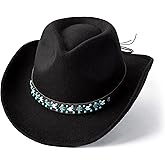 Gossifan Western Cowboy & Cowgirl Hat Felt Wide Brim Women Men Fedora Hats