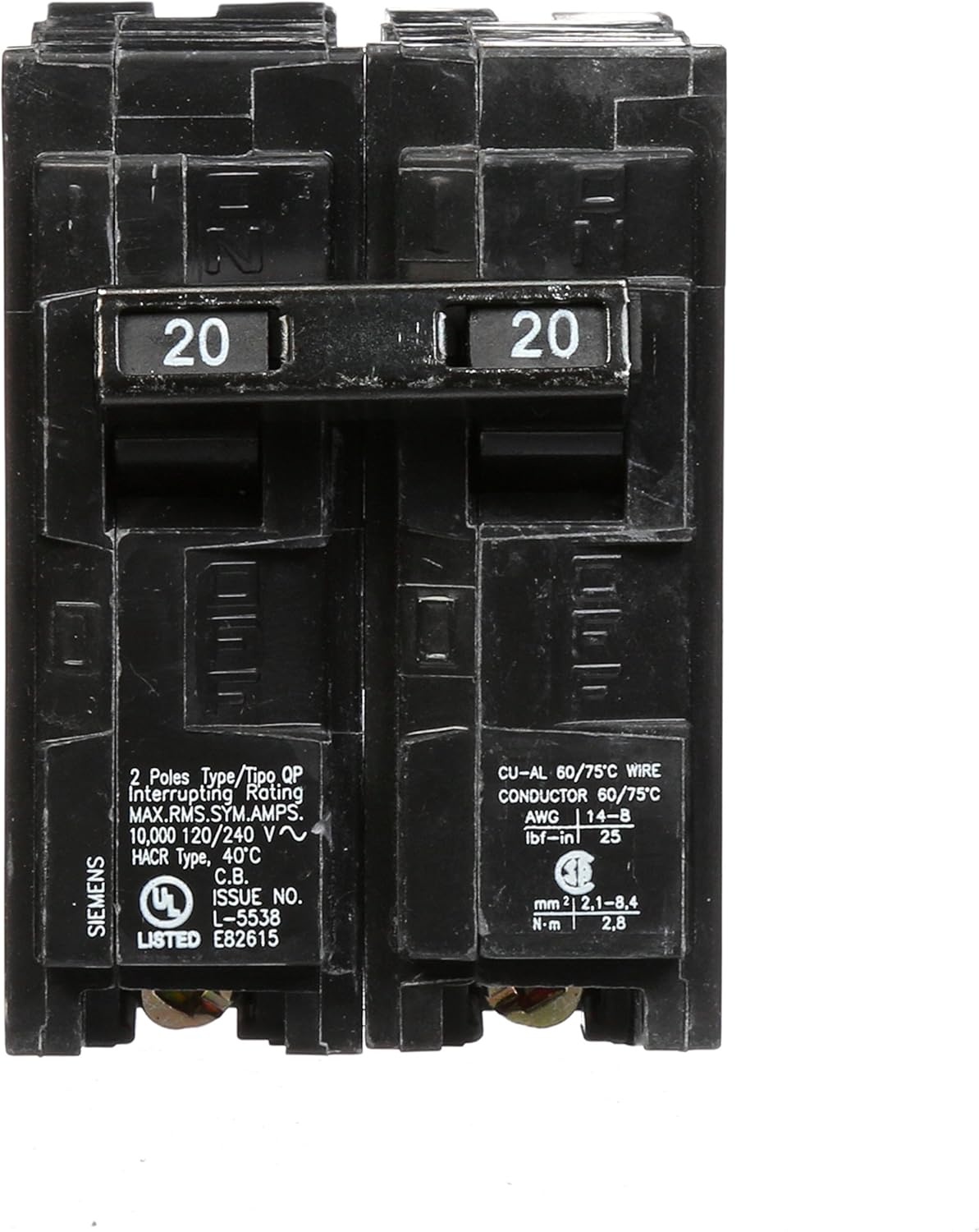 Siemens -HI Q220 20-Amp Double Pole Type QP Circuit Breaker black - - 