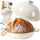 AHJ 6QT Dutch Oven For Bread Baking, Enameled Cast Iron Dutch Oven Pot with Lid, Multi-Functional Bread pan, Sourdough Baking Supplies with Proofing Basket, Cast Iron Bread Oven, Silicone Sling & Gloves.