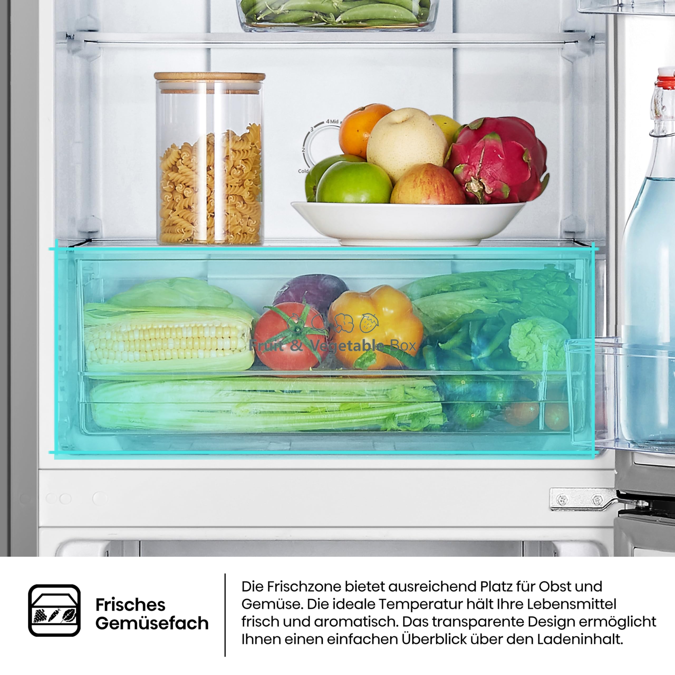 Hisense RB327N4ADD Kühl-Gefrier-Kombination, EEK D, Total NoFrost, wechselbarer Türanschlag, Flaschengitter, 171 Liter Kühlteil, 85 Liter Gefrierteil, Inox Look 7