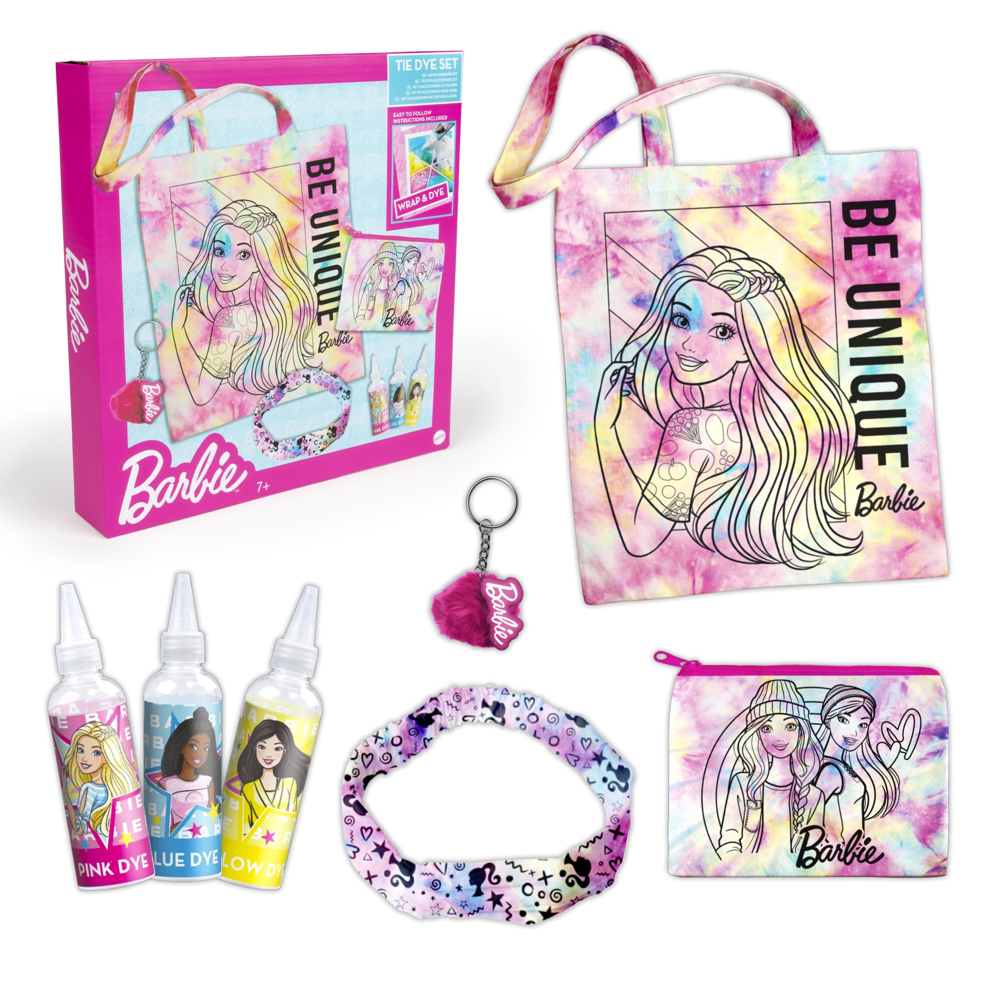 Abeec Barbie Tie Dye Kit with Tote Bag, Purse and Headband. Fashion Design Accessories, Fun Arts and Crafts, Educational Toys for Girls
