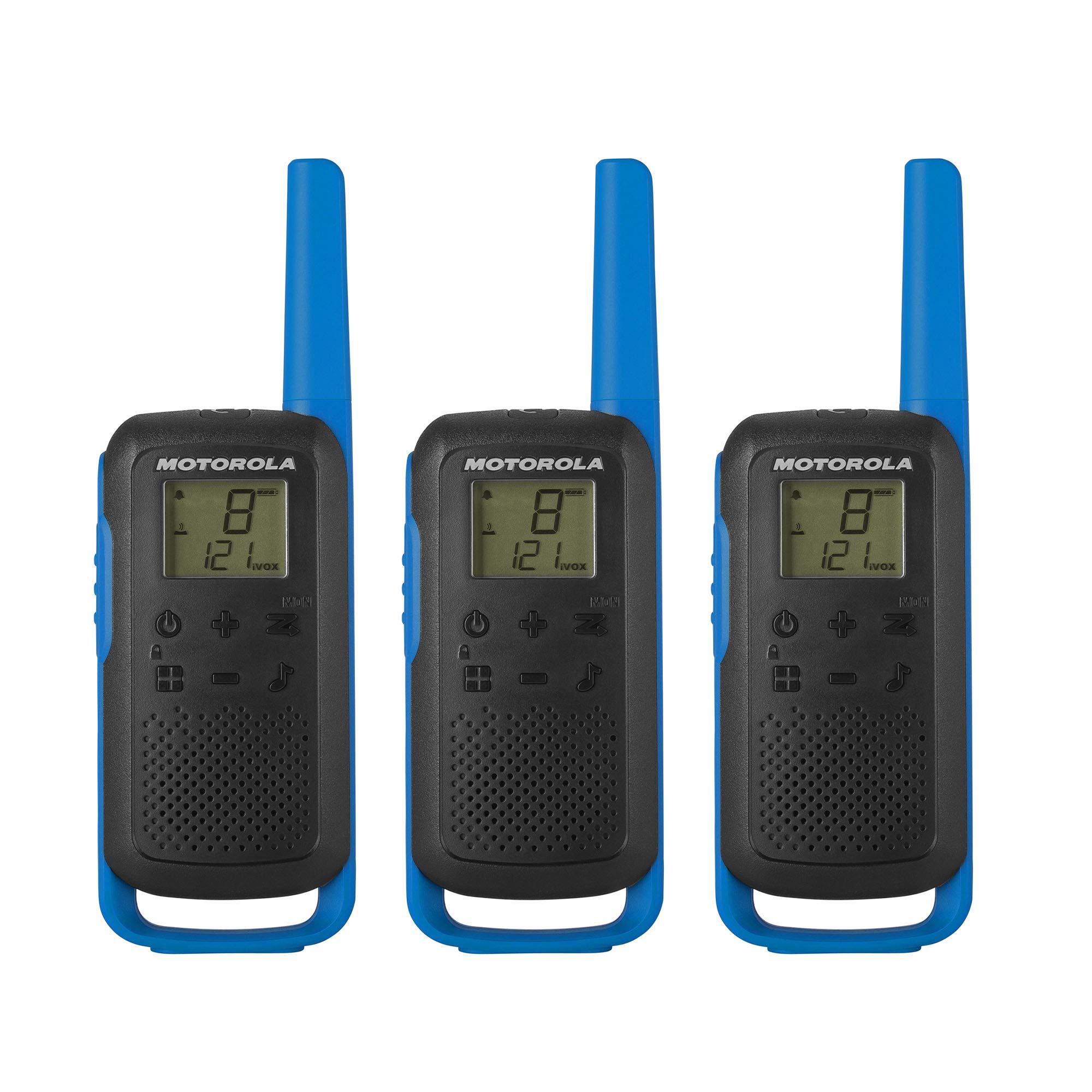 Photo 1 of Motorola Solutions, Portable FRS, T270TP, Talkabout, Two-Way Radios, Rechargeable, 22 Channel, 25 Mile, Black W/ Blue, 3 Pack