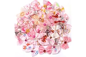 zaabaazina 50pcs Dog Hair Bow Bowknot, Dog Bows Cute, Puppy Hair Bows Rhinestones Pearls Flowers Mix Styles Pet Grooming Rubber Bands Dogs Hair Accessories Handmade Hair Bows for Yorkie Puppy Dogs