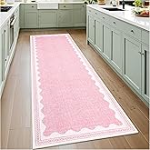 GarveeHome 2x6 Runner Rug for Hallway Washable Kitchen Rugs Non Slip Solid Pink Modern Minimalism Soft Low-Pile Scalloped Indoor Carpet for Entryway Laundry Room Floor Mats with Rubber Back