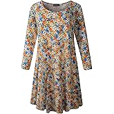 ZENNILO Womens 3/4 Sleeve Loose Fit Swing Tunic Tops Basic T Shirt