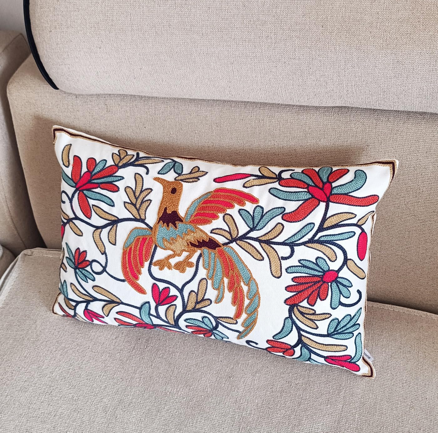 1Pc Fire Phenix Cotton Cushion Case Orange Bird Cushion Covers 30 X 50 Cm Sofa Rectangle Cushion Cover Bohemia Exotic Style Pillow Sham Embroidered Cotton Throw Pillow Cover 12 x20 Inch (Orange Bird)