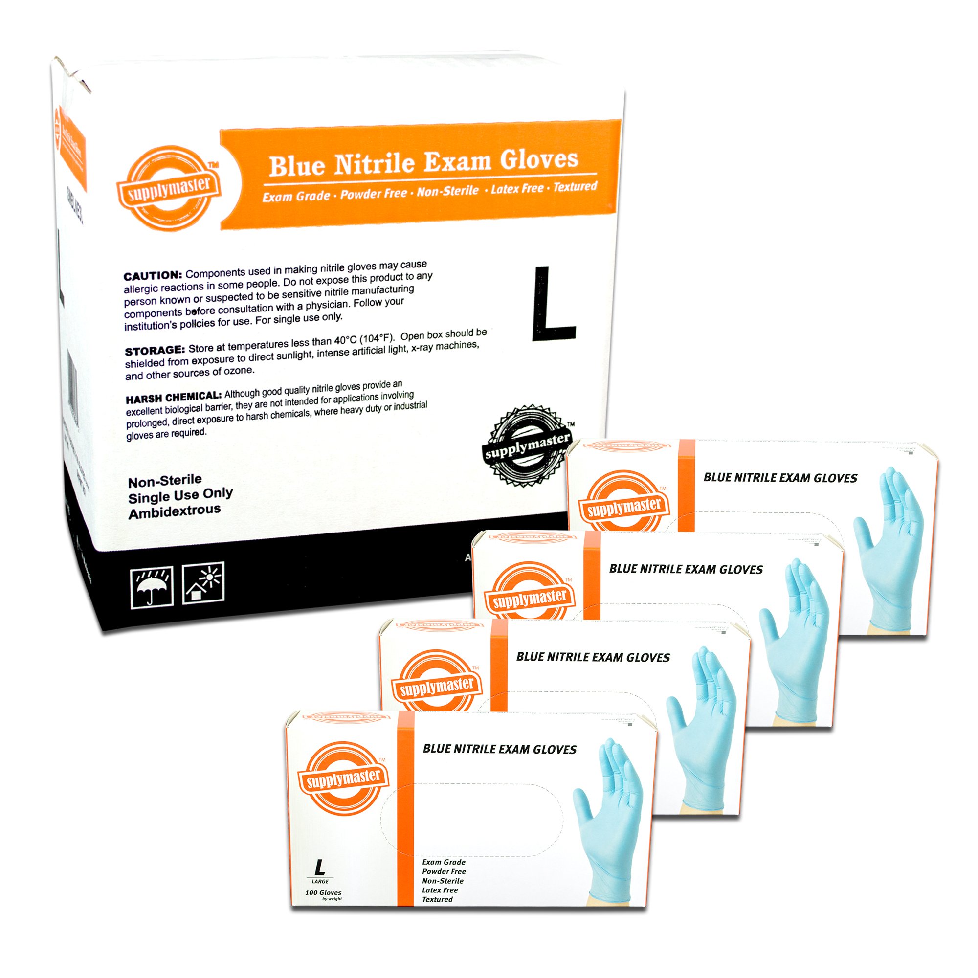 Buy SupplyMaster SMBLNE3L Blue Nitrile Exam Disposable Gloves 3 Mil