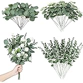 Giegxin 90 Pcs 3 Kinds Mixed Eucalyptus Leaves Stems Bulk Artificial Silver Dollar Leaves Picks Dried Eucalyptus Bundle Faux Spray for Wedding Vase Bouquet Floral Arrangement (Green)