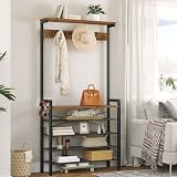 HOOBRO Coat Stand with Shoe Storage Industrial Hall Tree 5 Hooks Rustic Brown view 3
