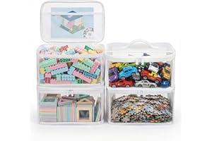 HOLAY Clear Toy Storage Bags with Handle, 4 Pack Playroom Storage Organizer Bins Kids Toys, Board Games, Busy Bags, and Homeschool Supplies –Transparent PVC with Reinforced Base(White, Small)