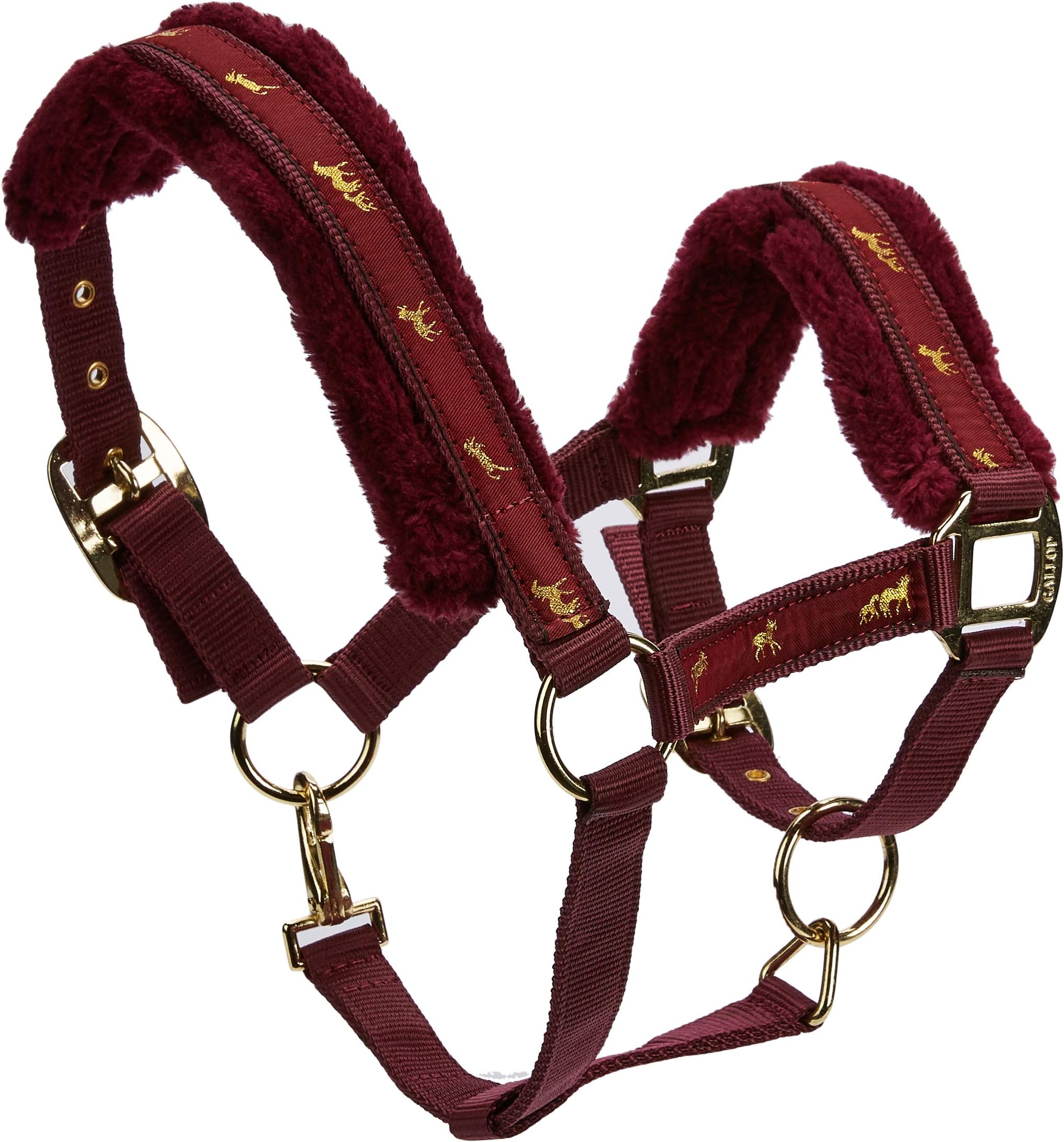 Gallop Fully Adjustable Fluffy Headcollar with Mink Fur, Pony Size, Burgundy