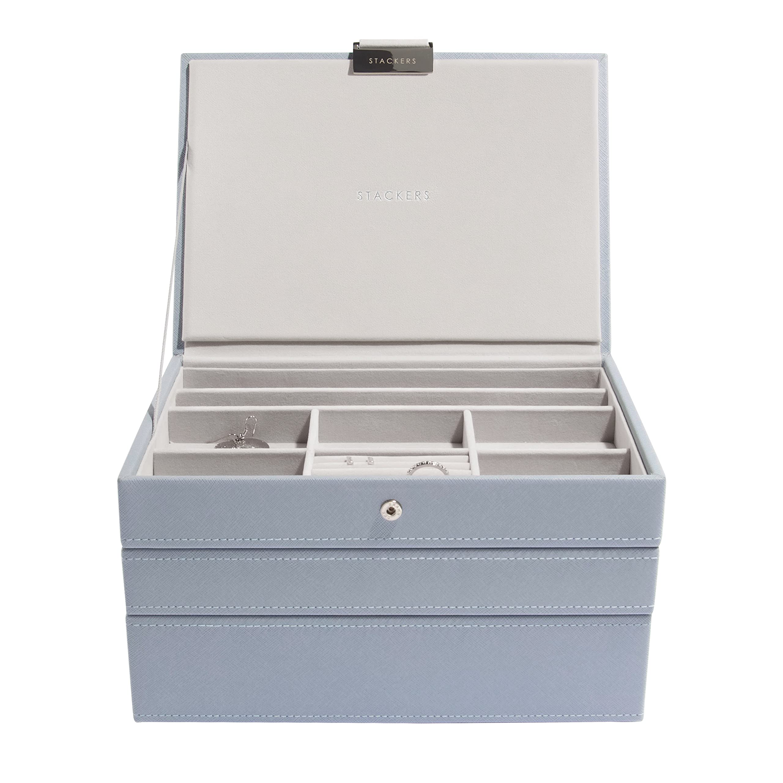Stackers Dusky Blue Classic Medium Jewellery Box, Set of 3