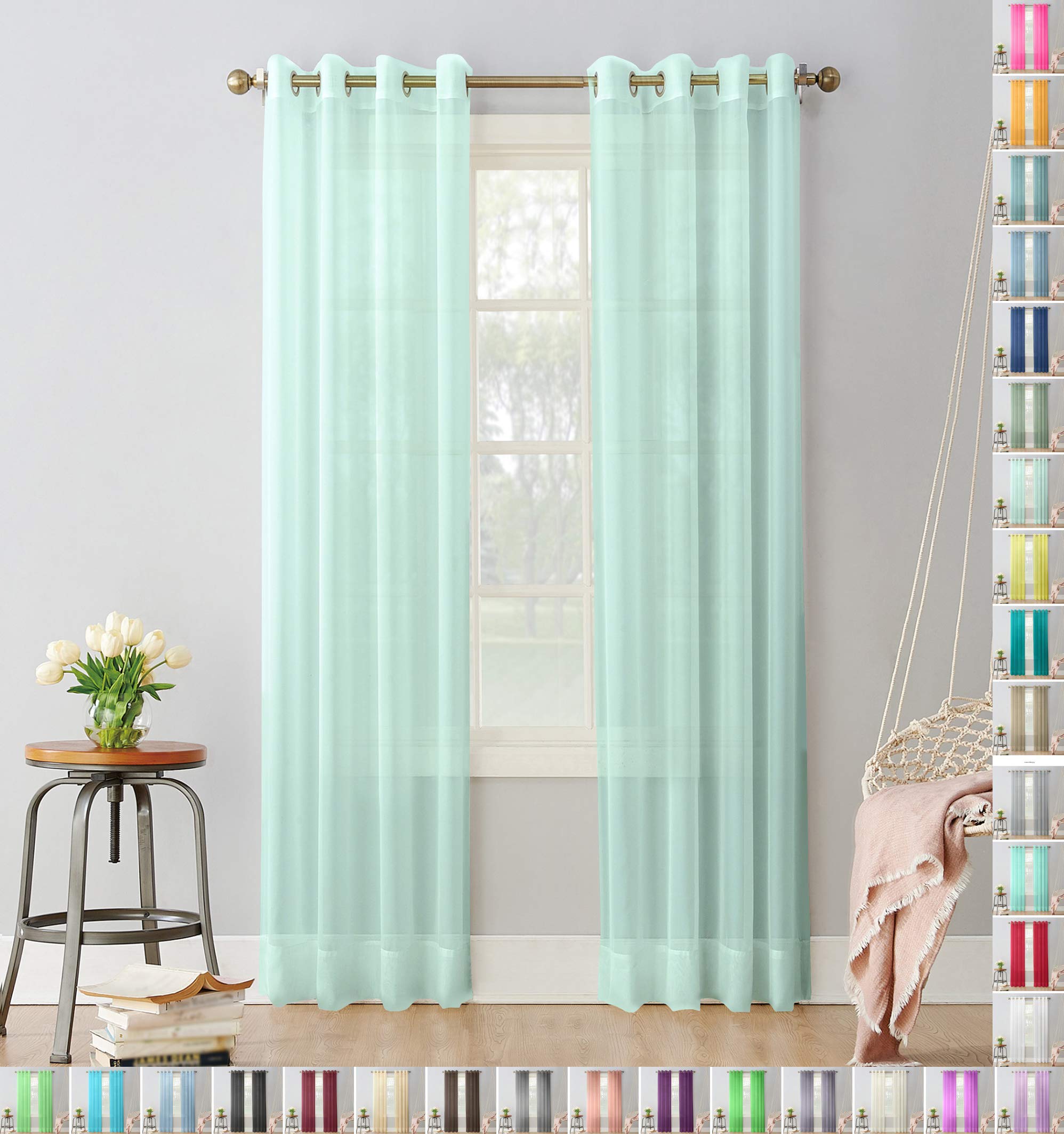 Megachest pair of sheer voile RING top (mint, 56" wideX81 drop(W142cmXH206cm))