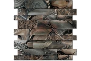 KASARO 10-Piece Peel and Stick Backsplash Tiles with Decorative Banded Brown Agate Stripes, Self-Adhesive Wall Tile Stick on 