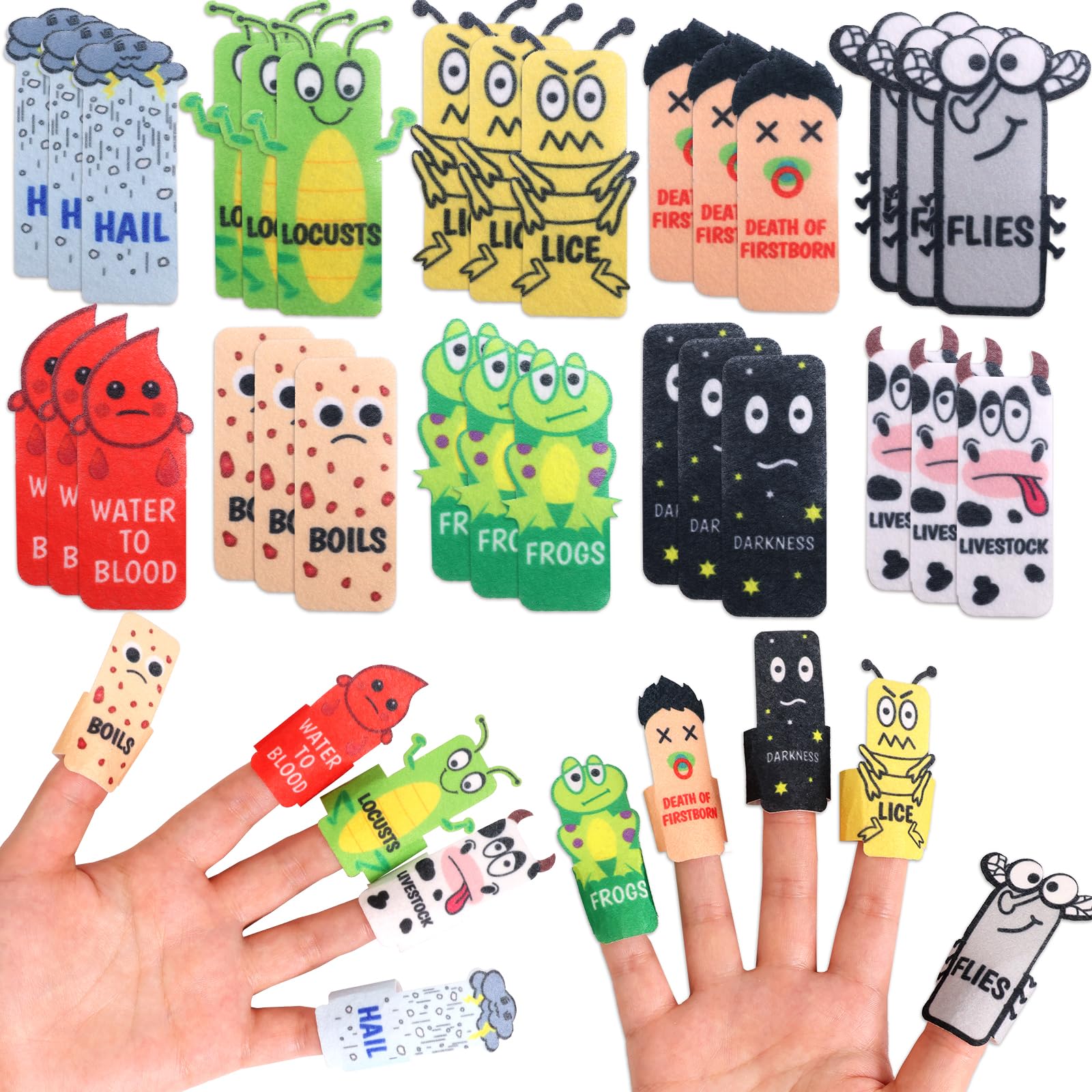 Photo 1 of 30 Pcs Passover 10 Plagues Finger Puppet Kit Felt Passover Gifts for Kids Pesach Seder Decorations