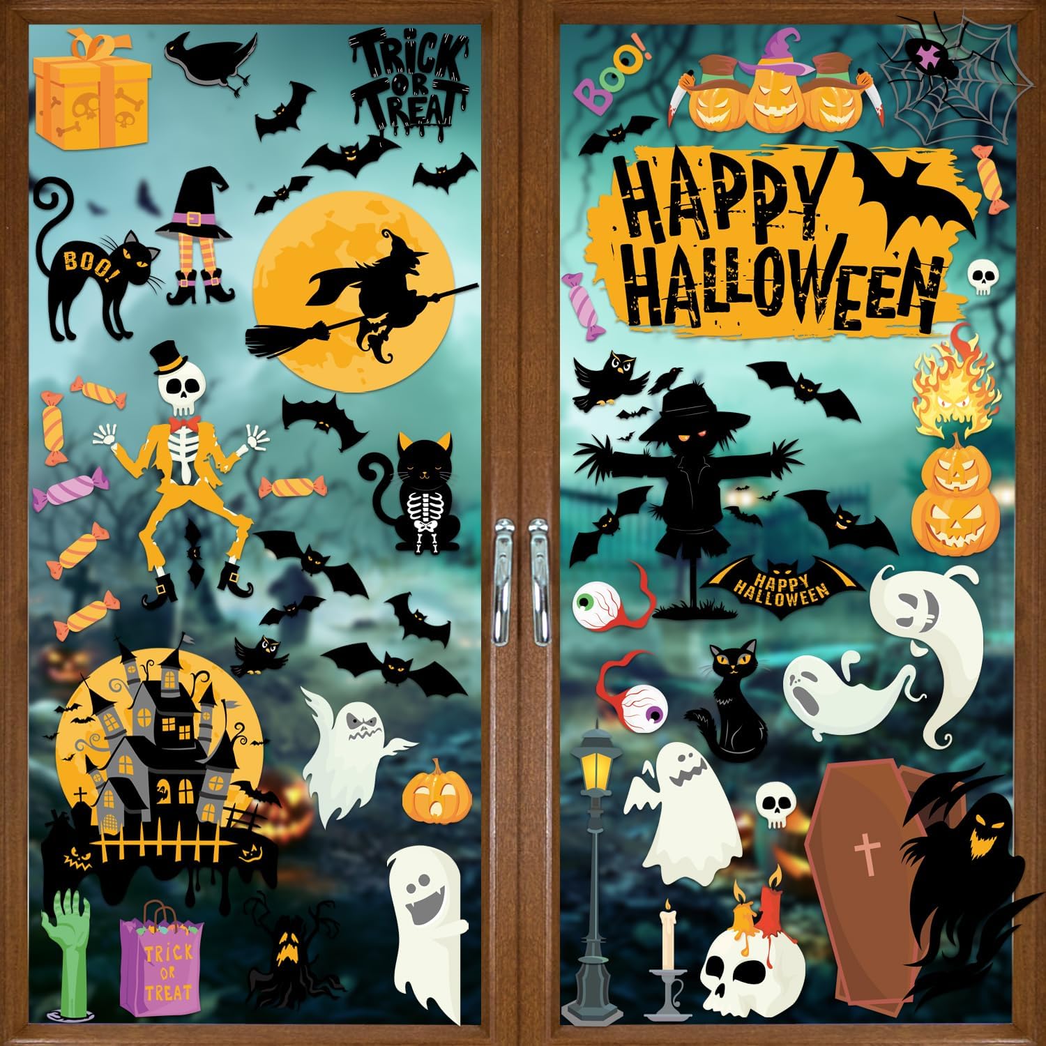 Window Treatments - Halloween Window Clings 65 Pcs,6 Sheet Double-Sided Ghosts Halloween Decorations Removable Window Stickers for Glass Windows Decals, Kids' Room Party Home Decorations