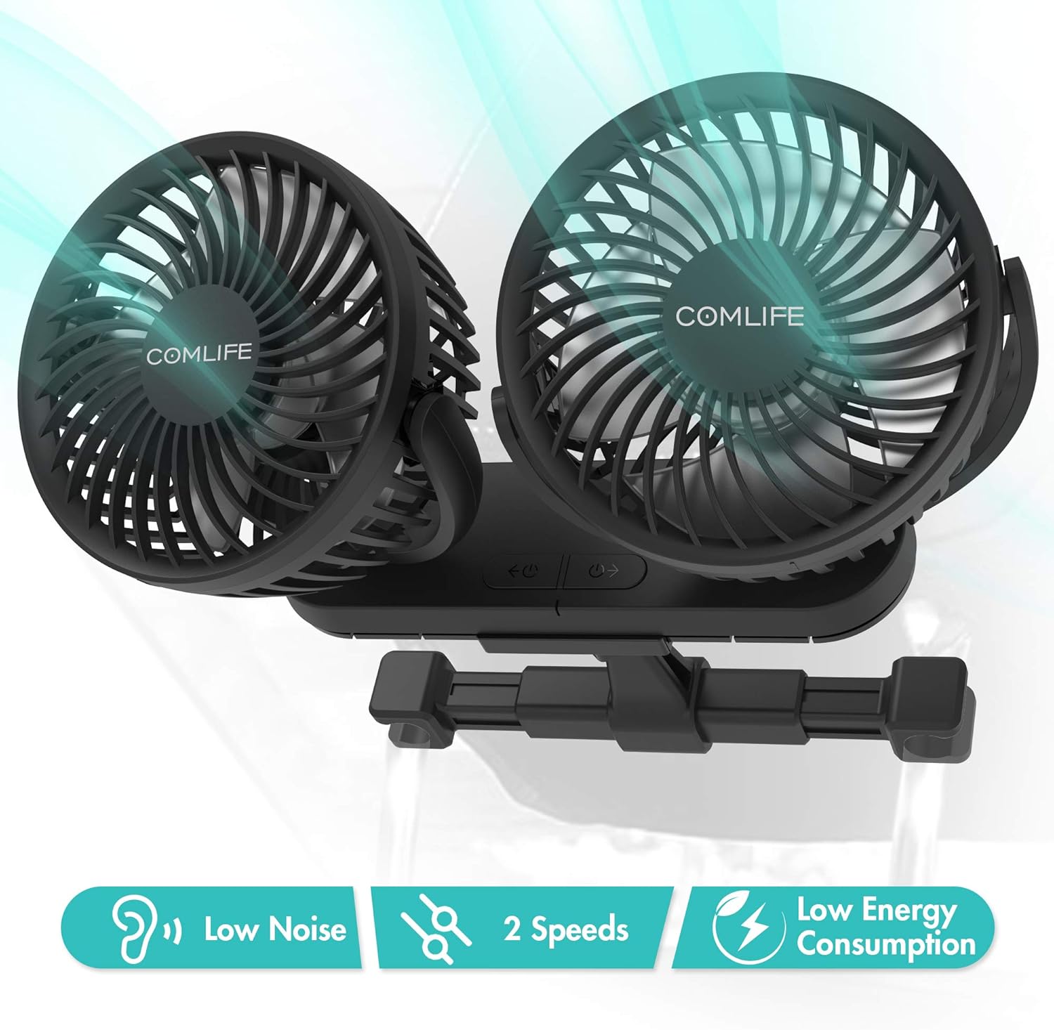 USB Car Fan, Dual Head Fan for Backseat, Air Circulator Fan