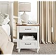 WAMPAT White Side Table with 2 Drawers & Charging Station, Mid Century Nightstand for Bedroom with Power Outlets & USB Ports, Wooden Bedside Table Night Stand with Shelf for Living Room, Antique White