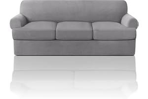 PrinceDeco T Cushion Sofa Slipcover 4 Pieces Sofa Covers for T Cushion Sofa Soft Couch Cover Sofa Slip Covers Furniture Covers with 3 Individual T Cushion Shape Seat Covers Machine Washable, Dove