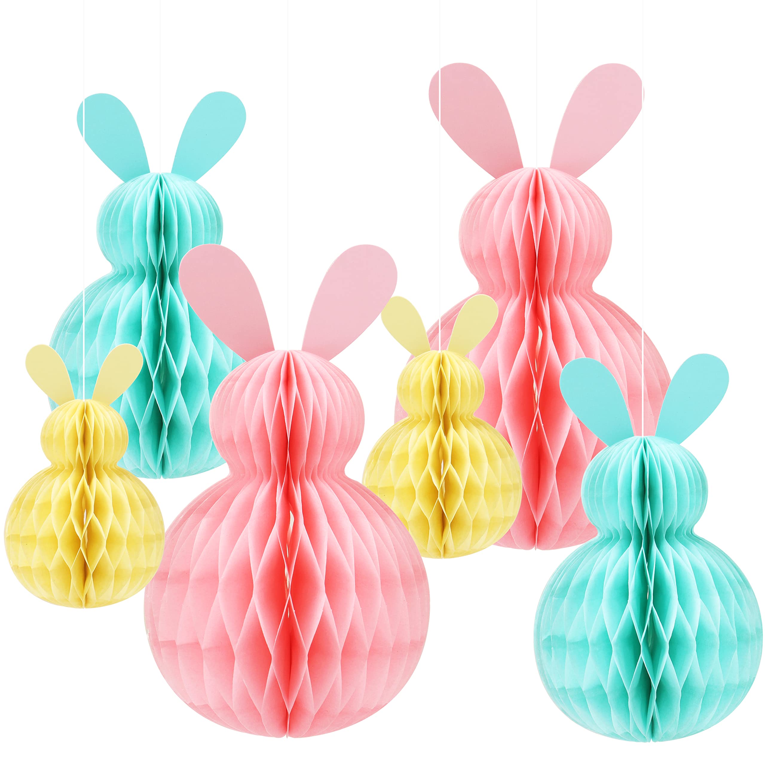 MAMUNU 6 PCS Easter Hanging Decorations, Colorful Rabbit Honeycomb Ball Pendant Ornaments Set for Easter Party Decors, Reusable Foldable Honeycomb Bunnies for Home, Party, Spring Hanging Decorations