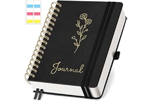 EMSHOI Spiral Notebook College Ruled, A5 Small 300 Numbered Pages,100GSM Thick Paper, Hardcover Leather Lined Journal for Wom