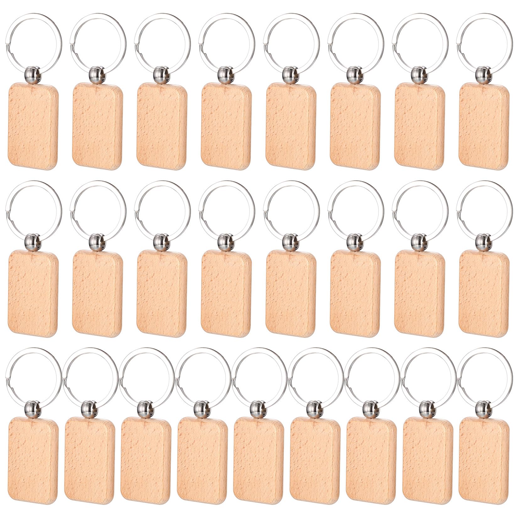 DAJMAIEZ 25 Pcs rectangle Wooden Keyring Blanks, Wooden Key Ring Blanks, Wood Keyring Blank Keychains, Key Chain DIY Personalized Keyrings Tag rectangle for DIY Crafts Pyrography