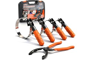 HORUSDY 5-Piece Standard Swivel Oil Filter Wrench, 2-3/4" - 5-1/4"(68.85-133.35mm) Ajustable Car Oil Filter Removal Tool, Durable & Easy Operation