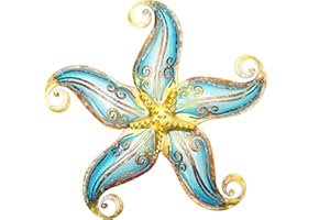 POXOHO Metal Starfish Wall Decor, Sea Life Coastal Decorations 12 inch Starfish Wall Art, Nautical Home Decoration Handing Ocean Beach Wall Art for Garden,Fence,Home,Patio,Kitchen,Bathroom,(Blue)