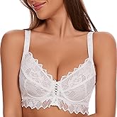 sheroine Women's Lace Sexy Underwire Mesh Bra Full Coverage Sheer Plus Size Unpadded Bras