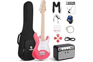 Kids Electric Guitar Vangoa 30 Inch Electric Guitar for Beginner Kit for Young Players with Amp, Bag, Strap, Extra Strings, Capo, Tuner, Picks, Cable (Pink)