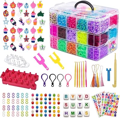 DasKid 15000+ Loom Bands Kit Vibrant Colors Craft Set with Beads Tools Box