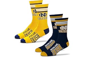 For Bare Feet Men's NCAA (2-Pack)-4 Stripe Deuce Crew Socks-Size Large and Medium