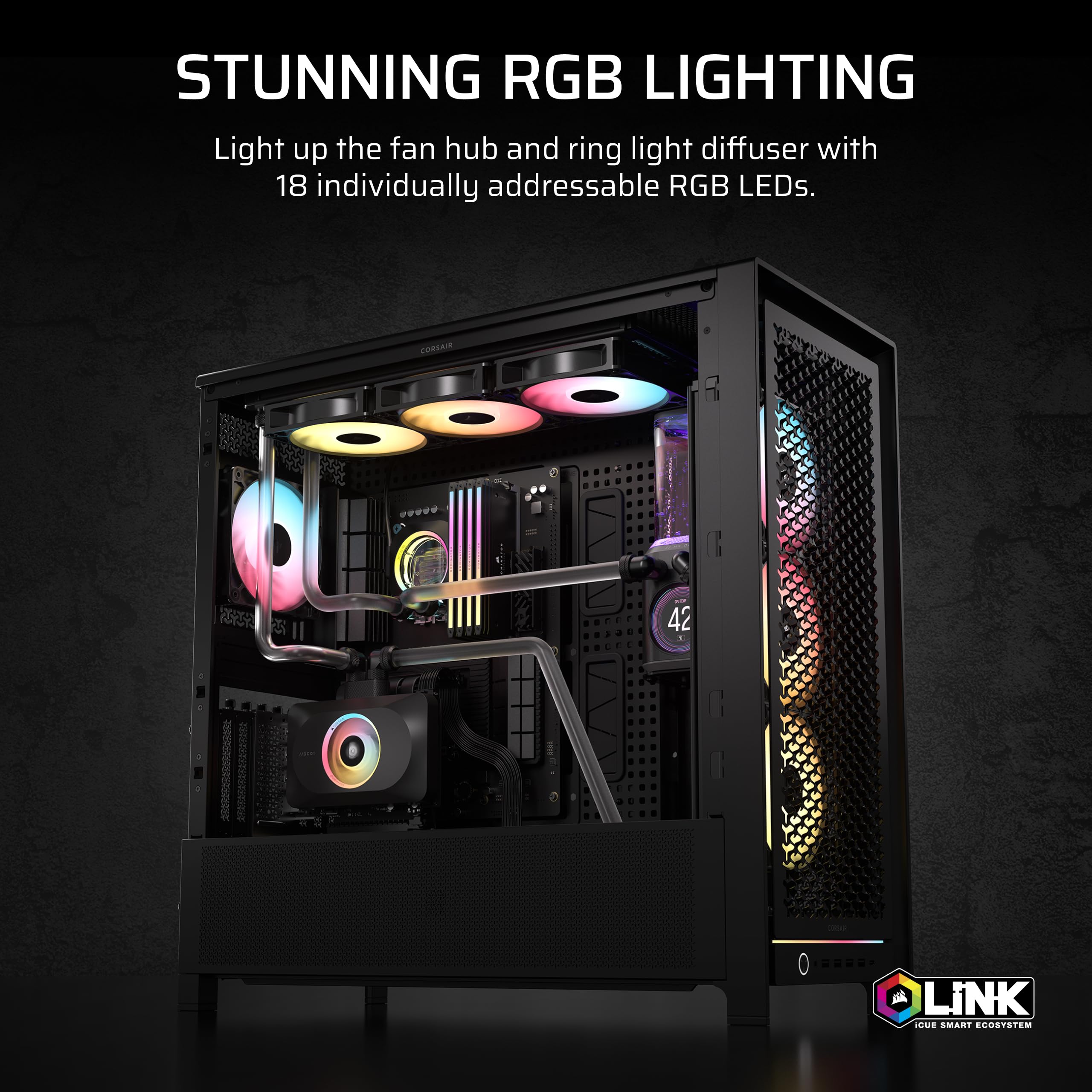 CORSAIR XG3 RGB HYBRIDER GPU-Wasserblock – Hybride Custom-Kühlung, Kompatibel mit 5080, 5070 Ti, & 5070-GPUs, 18 einzeln ansteuerbare RGB-LEDs, iCUE LINK, Integrierter Temperatursensor – Schwarz 6