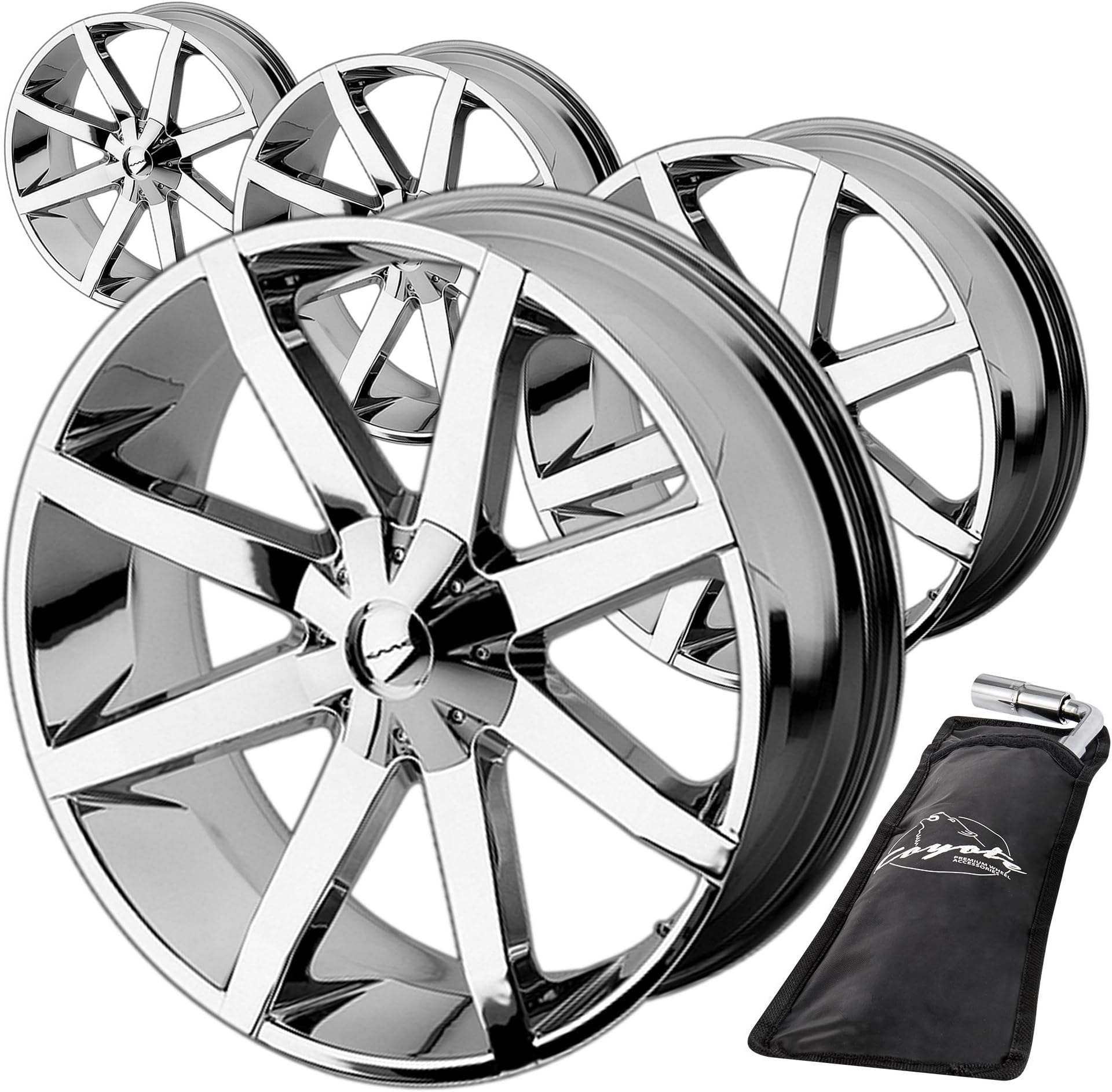 KMC Slide Wheels (Set of 4) - Chrome (26" x 10", 28 Offset, 6x135 Bolt Pattern, 100.5mm Hub) - Bundle of 4 Rims + 1 Free Wrench