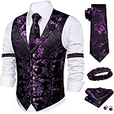 Barry.Wang Mens Silk Lapel/Shawl Collar Vest Tie Sleeve Holder Set Formal/Casual Paisley Vests Wedding Tuxedo Waistcoat