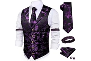 Barry.Wang Mens Silk Lapel/Shawl Collar Vest Tie Sleeve Holder Set Formal/Casual Paisley Vests Wedding Tuxedo Waistcoat
