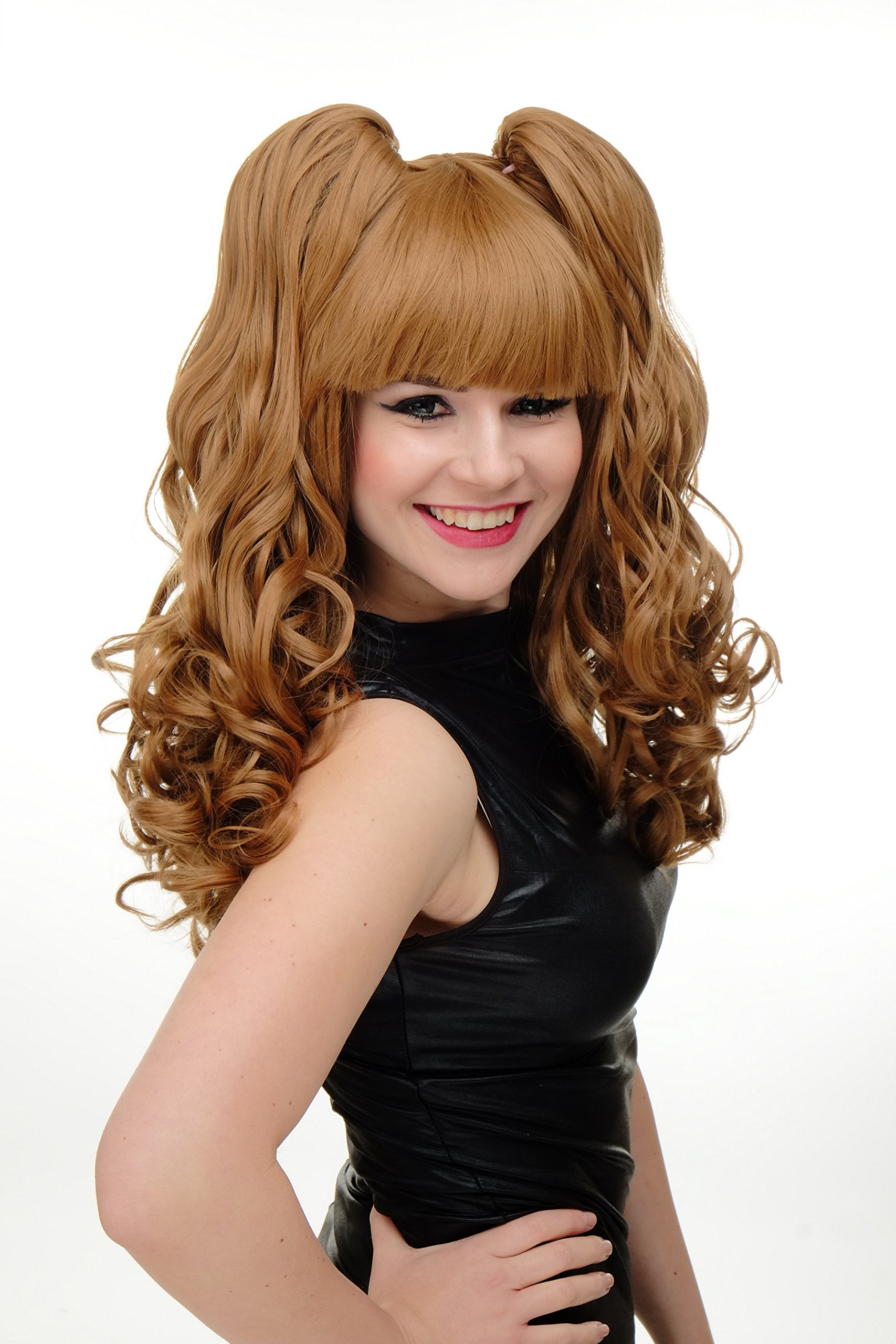 WIG ME UP YZF-7080L+A-27 Lady Cosplay Quality Wig + 2 removable ponytails pigtails curled bangs ringlets strawberry blond