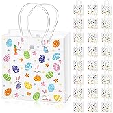 Silkfly 24 Pcs Easter Clear PVC Gift Bags with Handles Easter Candy Treat Bags Bulk Egg Hunt Totes Reusable Party Favors Pouches for Holiday Birthday Party Supplies Gift Wrapping 5.91 x 2.76 x 6.3