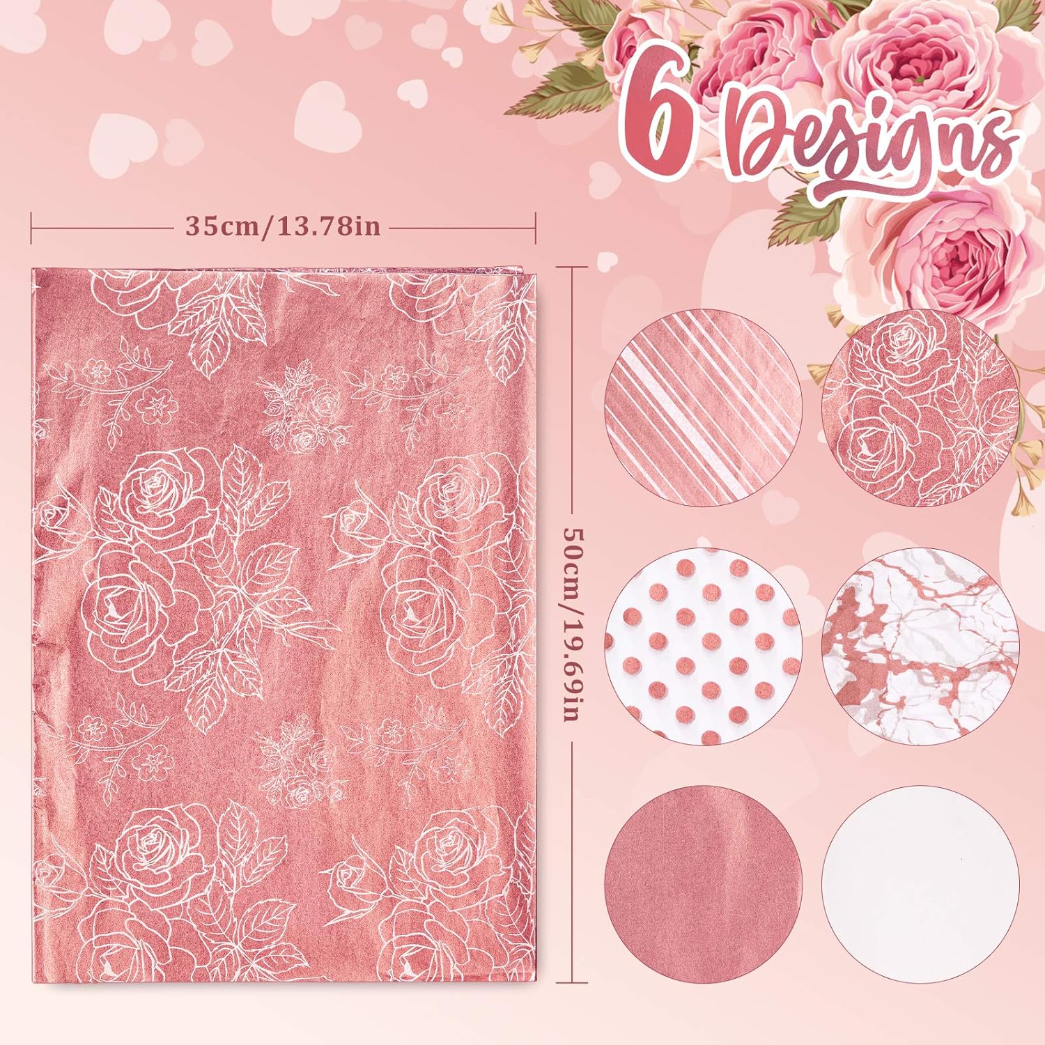 Whaline Rose Gold Tissue Paper 6 Style Gift Wrap Paper Bulk Gift Wrapping Accessory Craft Paper Decorative Paper Art Tissue for Home Kitchen Birthday Party 60Pcs - Image 3